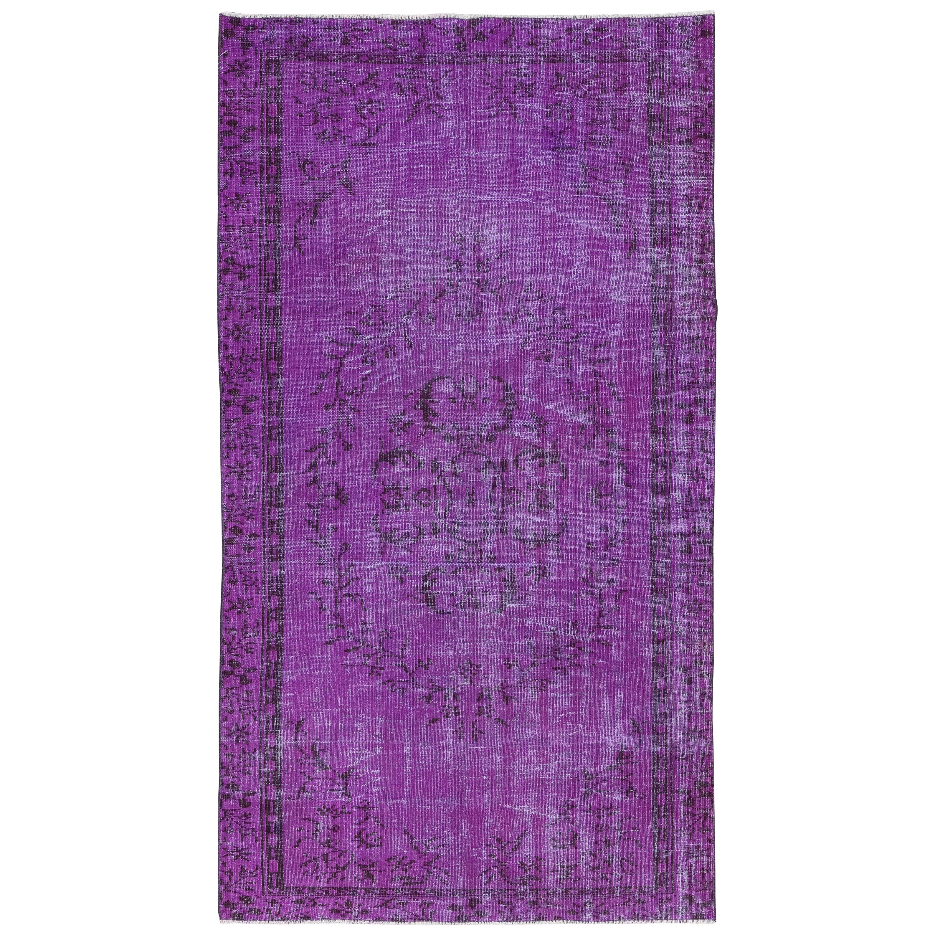 5x8.7 Ft Hand Knotted Turkish Area Rug in Purple, Ideal for Home & Office Decor For Sale