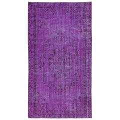 Vintage 5x8.7 Ft Hand Knotted Turkish Area Rug in Purple, Ideal for Home & Office Decor