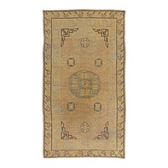 Vintage Samarkand Brown Handgefertigter Wollteppich