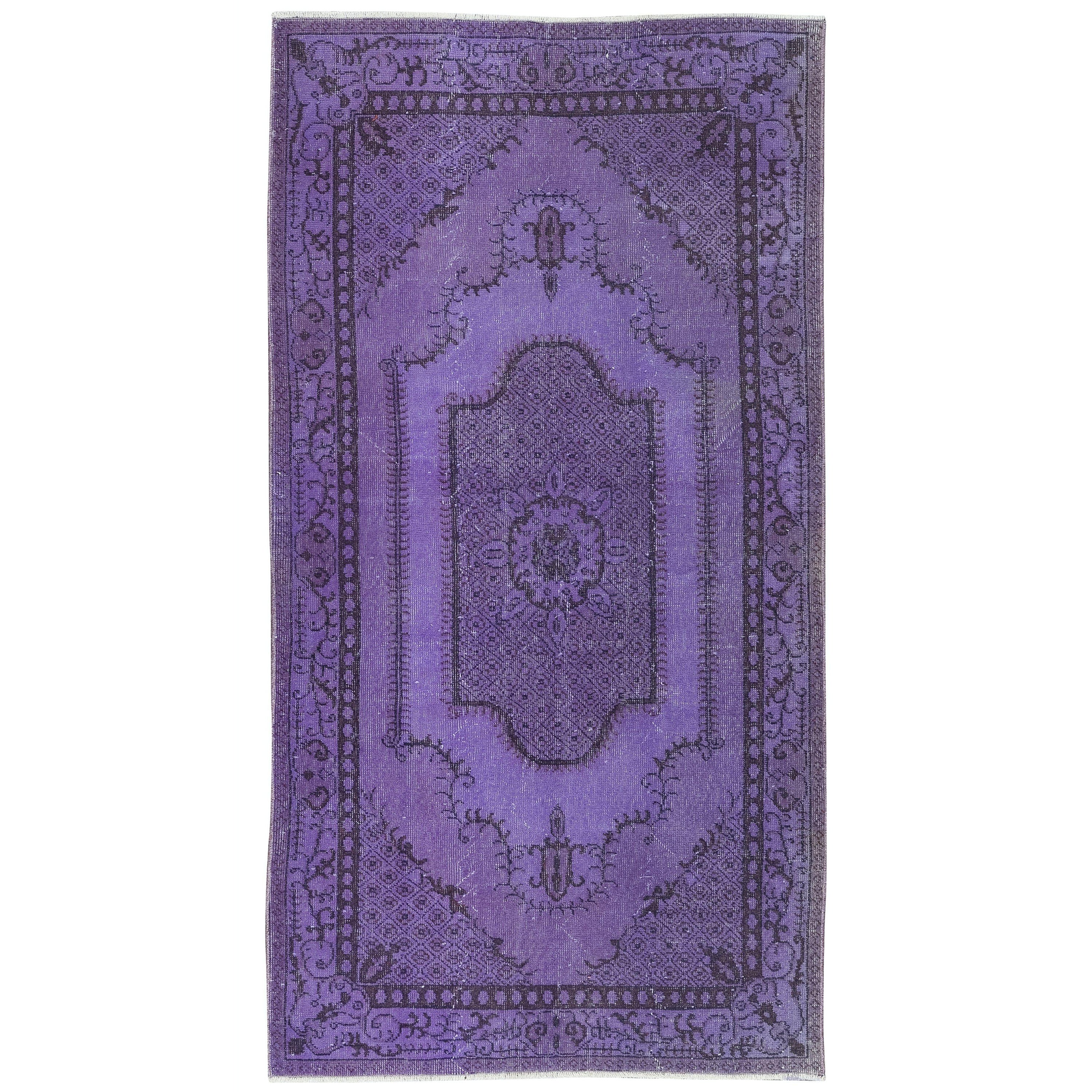 3.7x7 Ft Violet Purple Handmade Small Rug from Turkey, Great 4 Modern Interiors For Sale