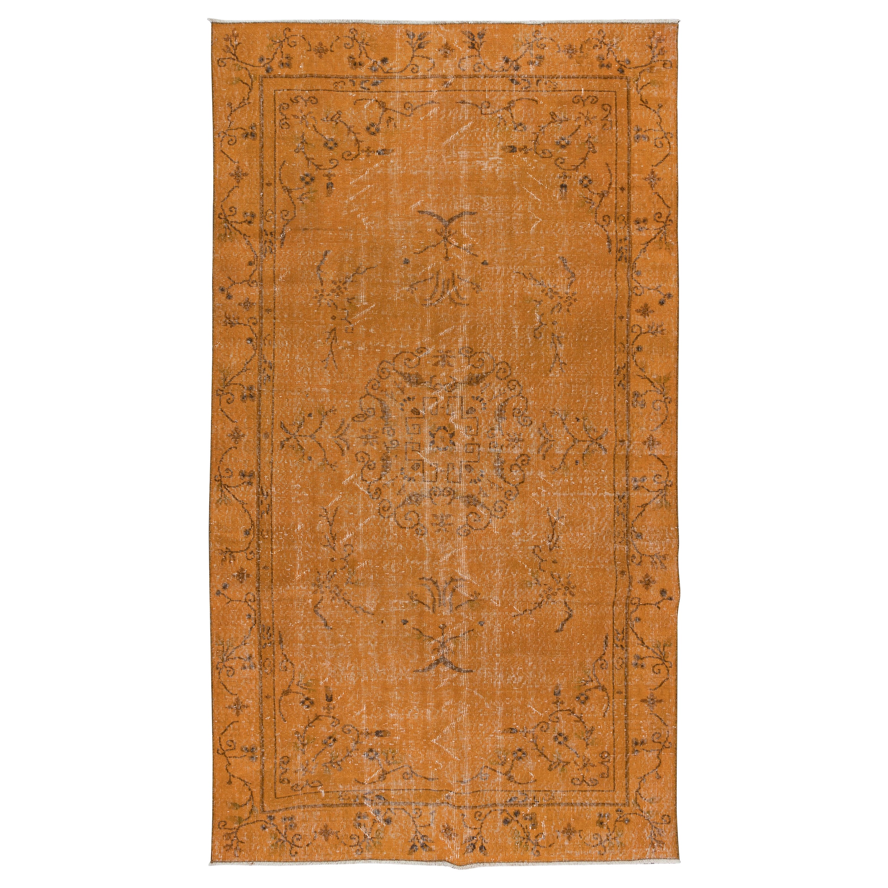 Handgefertigter Art-Déco-Teppich, 5,5x9.6 Ft, orangefarbener Teppich für Esszimmer und Wohnzimmer im Angebot