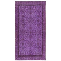 3.7x6.8 Ft Floral Area Rug in Purple for Modern Interiors, HandKnotted in Turkey