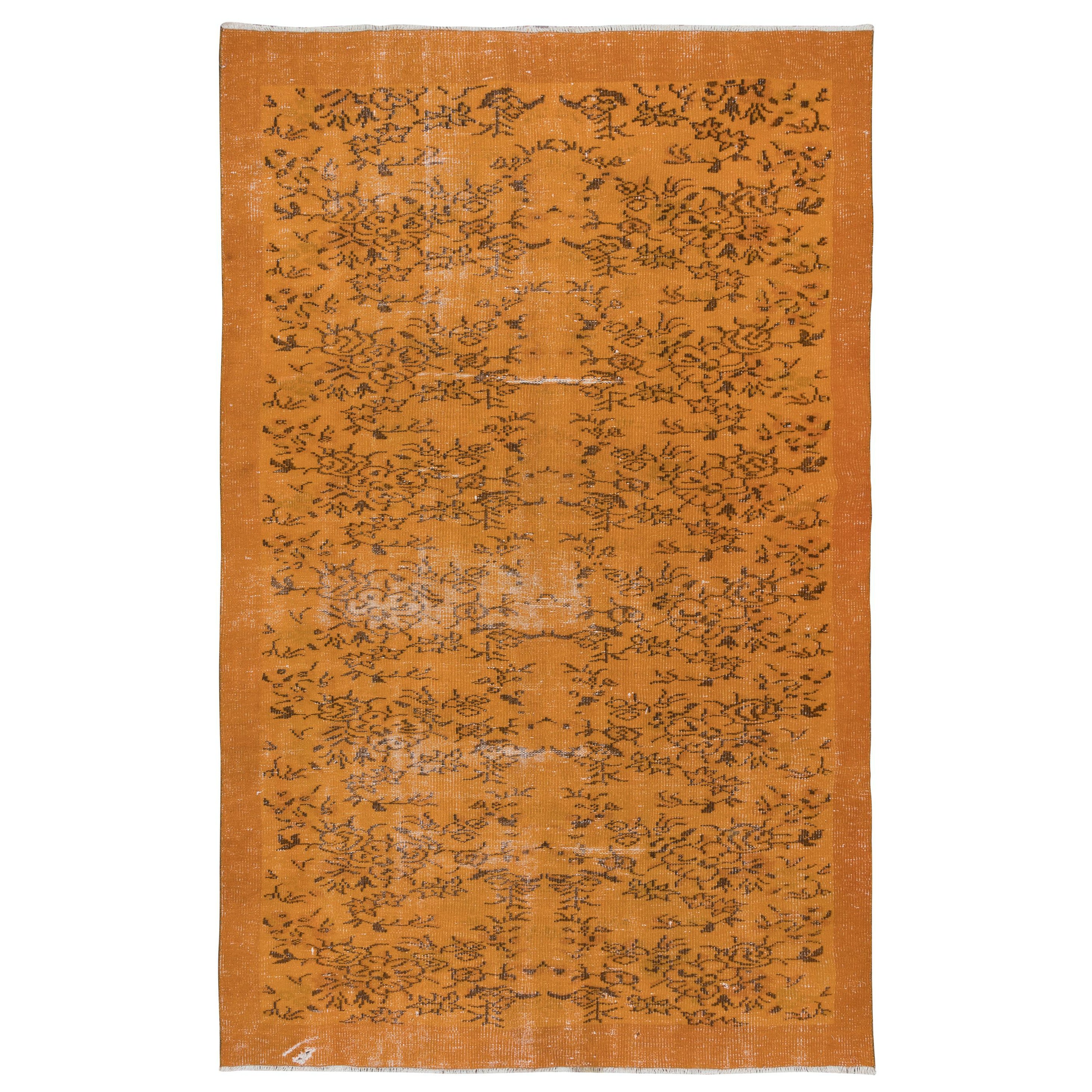 6x8.8 Ft Handmade Turkish Rug in Orange, Ideal for Modern Interiors