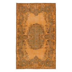 Vintage 6x9.8 Ft French Aubusson Rug in Orange, Handmade Turkish Carpet