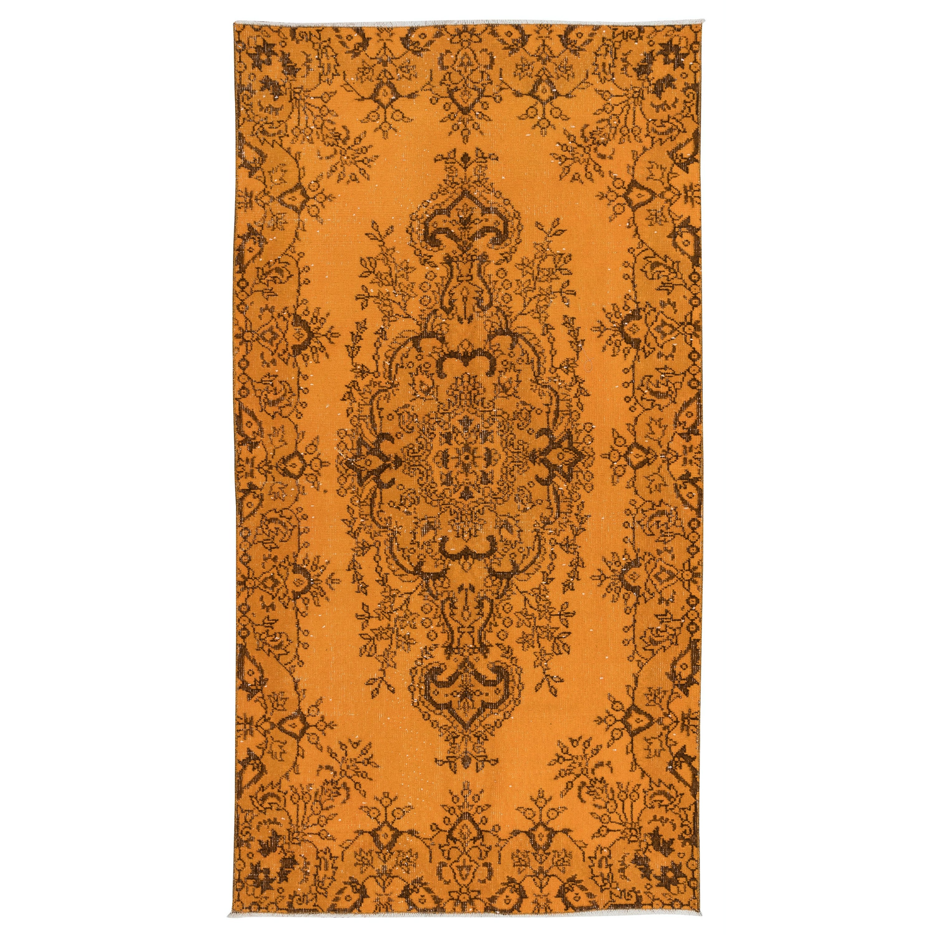 3.6x7 Ft Home Decor Rug, Orange Floor Covering, Modern Handmade Turkish Carpet For Sale