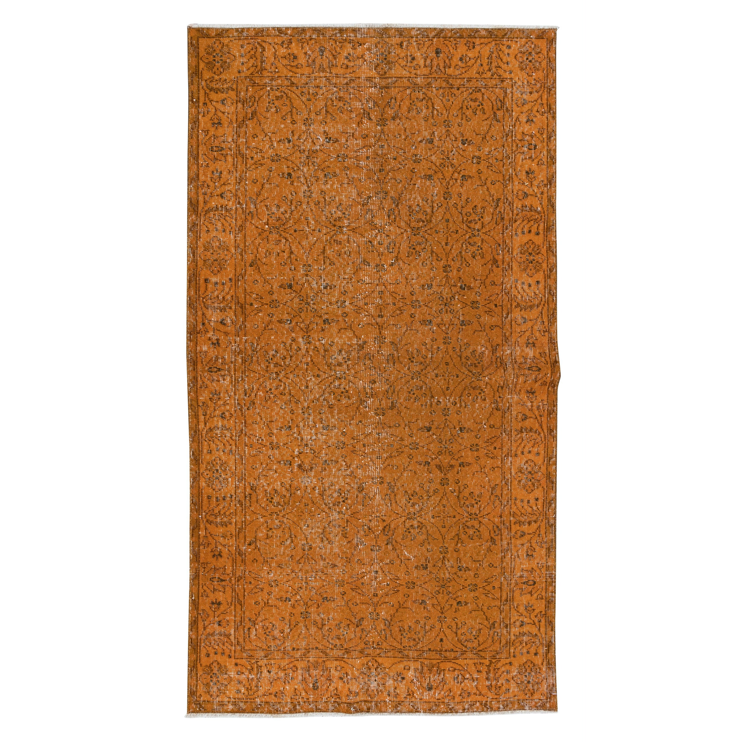 3.7x6.8 Ft Hand-Made Turkish Accent Rug in Orange, Modern Floral Pattern Carpet