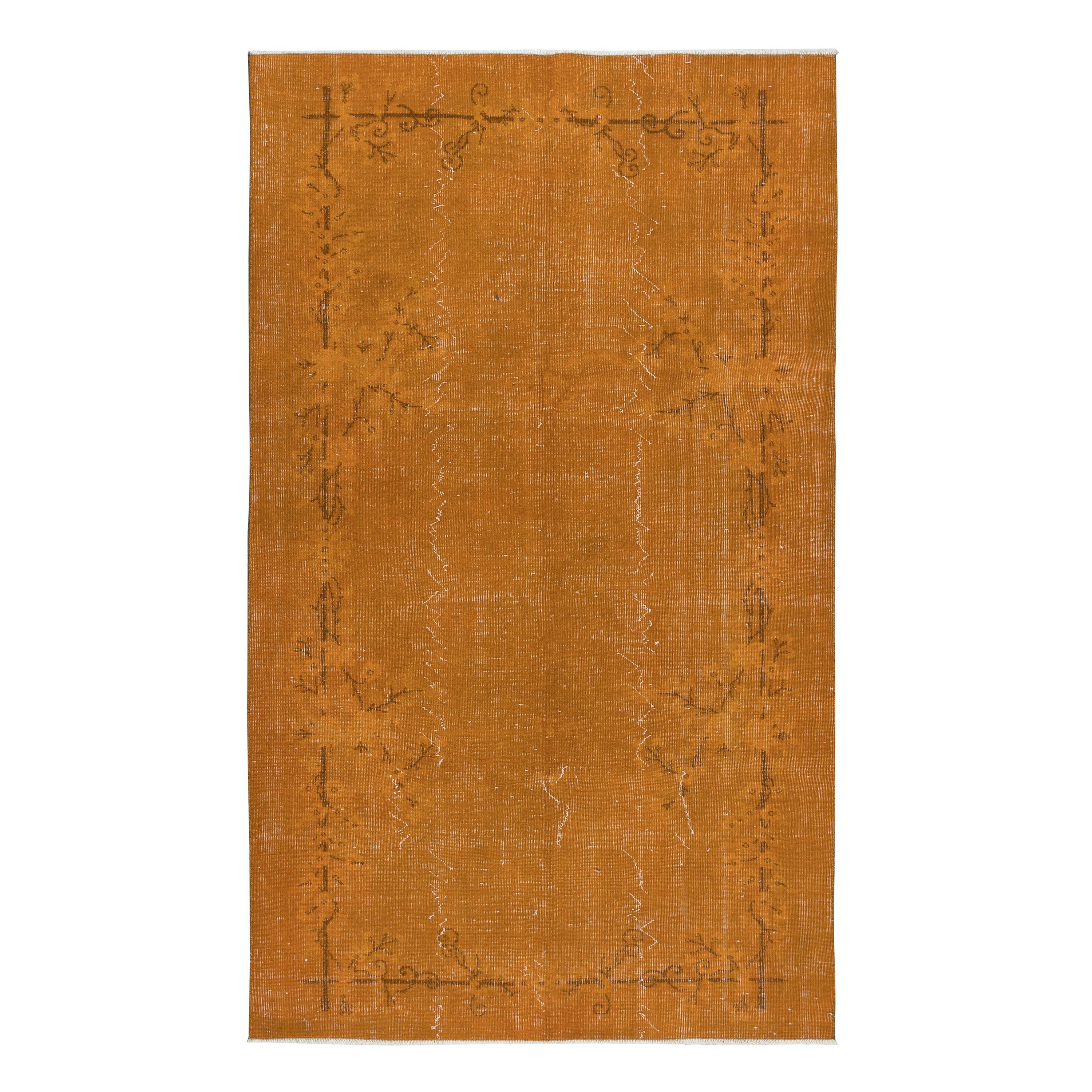 4.8x7.8 Ft Art Deco Inspired Handmade Orange Wool Area Rug for Modern InteriorS For Sale