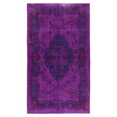 Vintage 5x8.4 Ft Floral Area Rug in Midnight Purple & Violet Colors, Handmade in Turkey