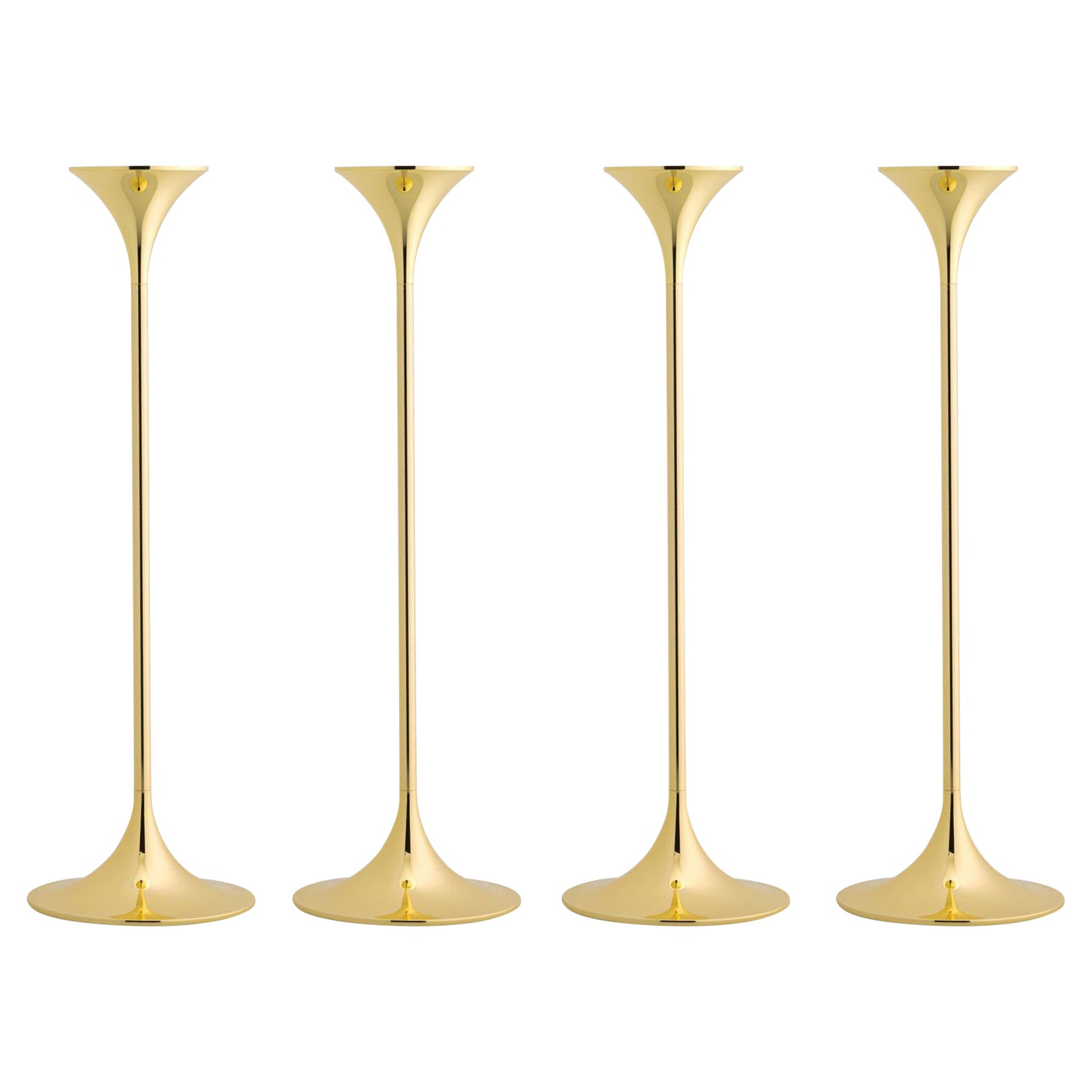 Set of Four Max Brüel 'Jazz' Candleholders, Steel with Brass Plating by Karakter For Sale