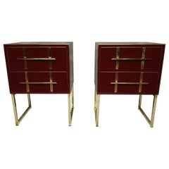 coppia comodini in legno, rosso Cartier stile anni cinquanta