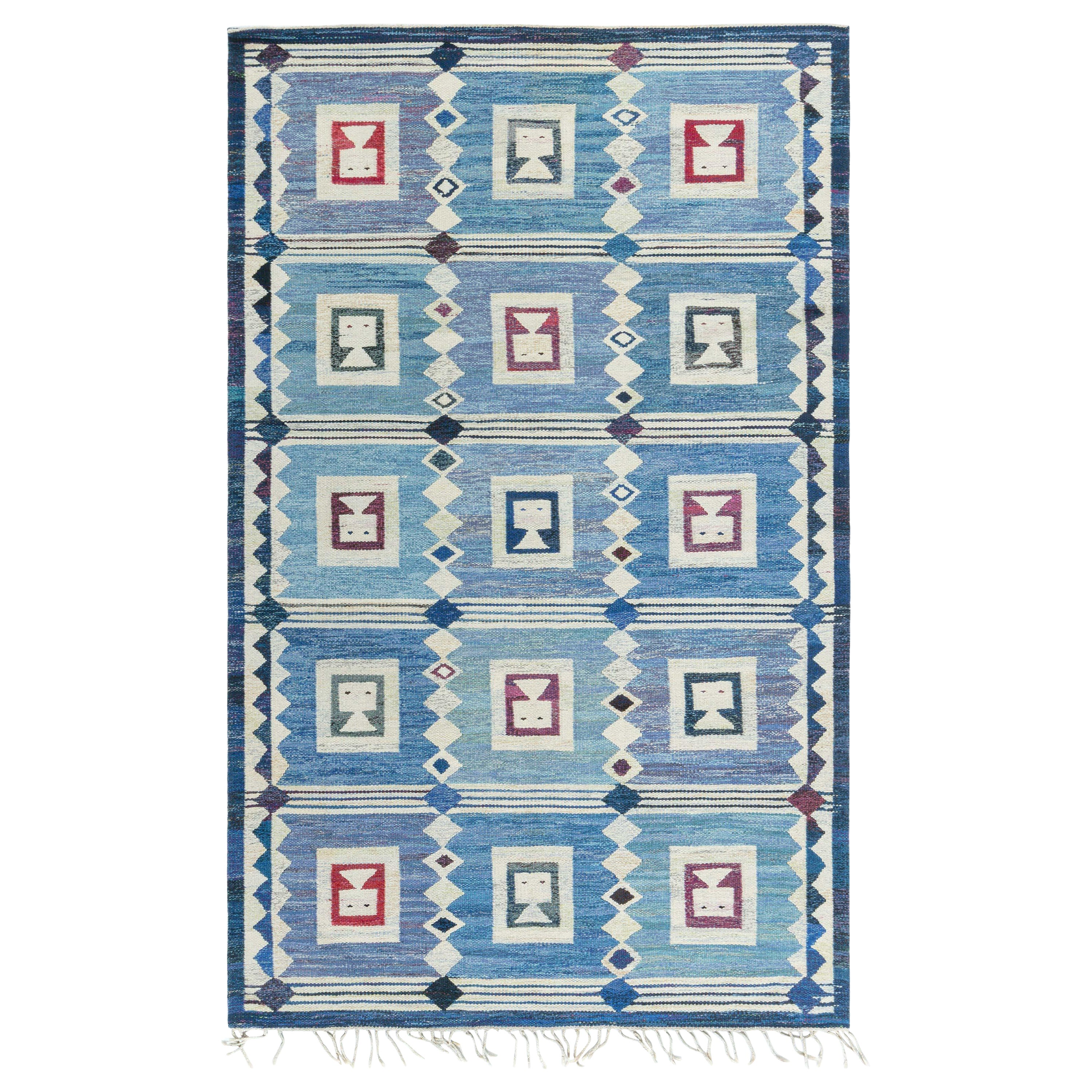 Vintage Swedish Flat Weave Rug “The Girls in the Window” Designed by Edna Martin For Sale