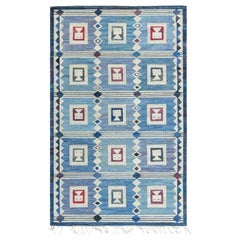 Vintage Swedish Flat Weave Rug “The Girls in the Window” Designed by Edna Martin