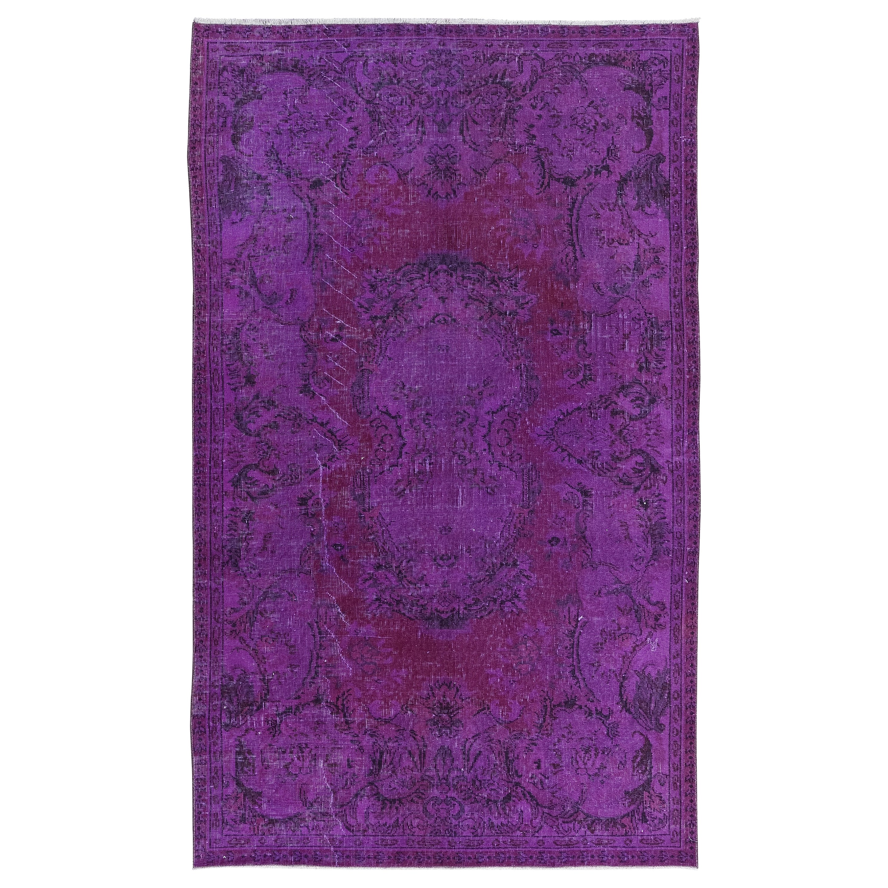 5x8.3 Ft Contemporary Wool Area Rug in Purple, Hand-Knotted in Turkey For Sale