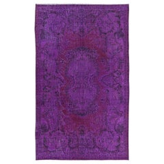 Vintage 5x8.3 Ft Contemporary Wool Area Rug in Purple, Hand-Knotted in Turkey
