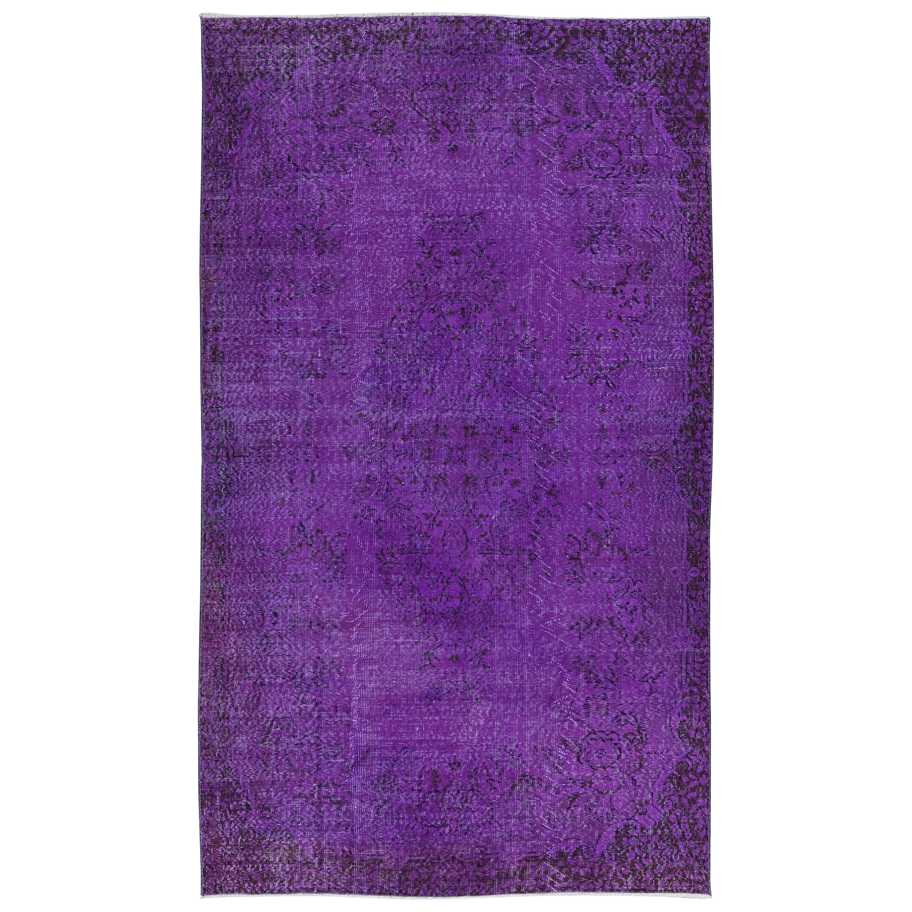 Moderner violett-lila Teppich 5.3x9 Ft, handgefertigter türkischer Teppich, böhmisches Wohndekor