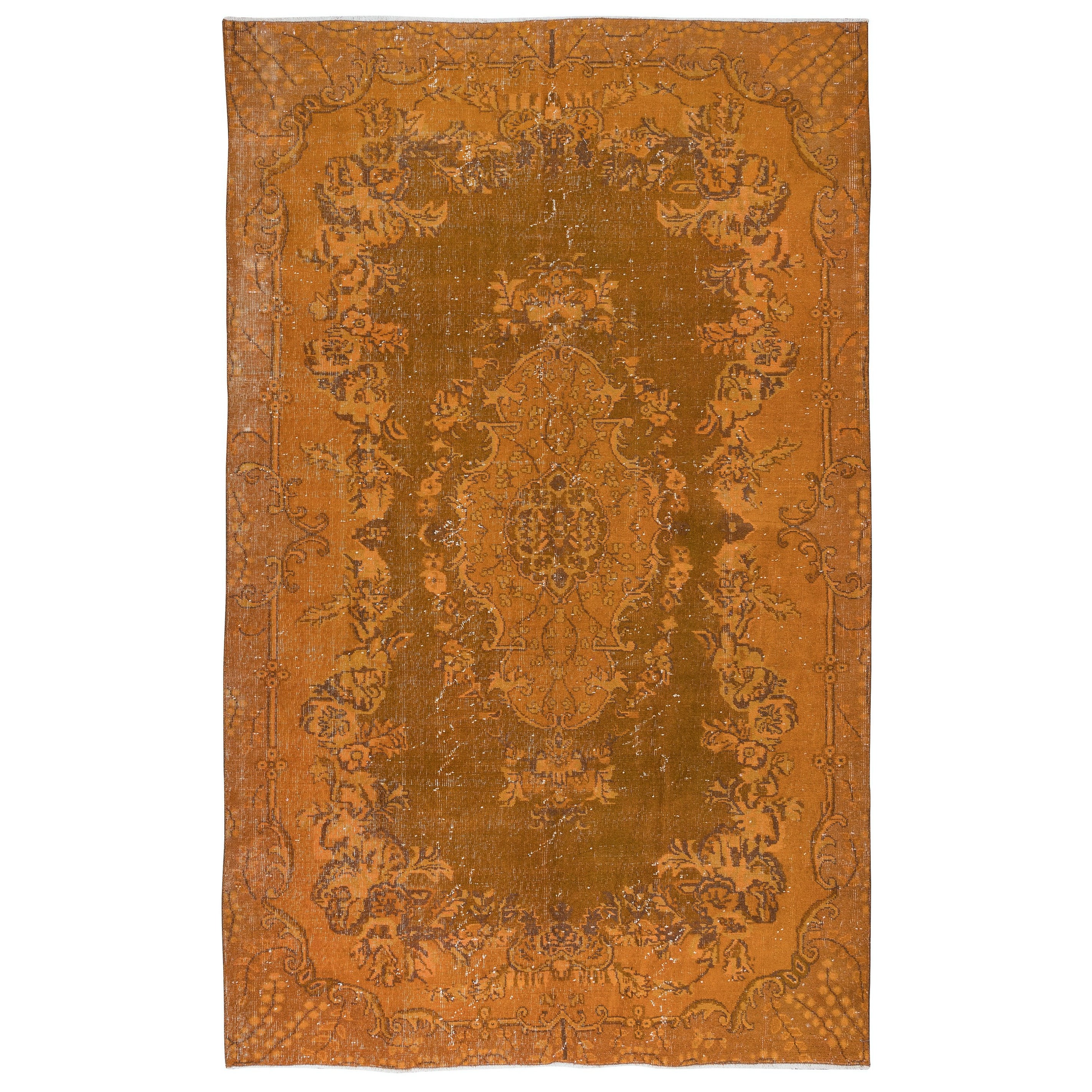 6.6x10.4 Ft Traditional Orange Handknotted Turkish Area Rug for Modern Interiors For Sale