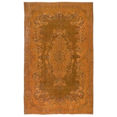 6.6x10.4 Ft Traditioneller orangefarbener handgeknüpfter türkischer Teppich für moderne Inneneinrichtung