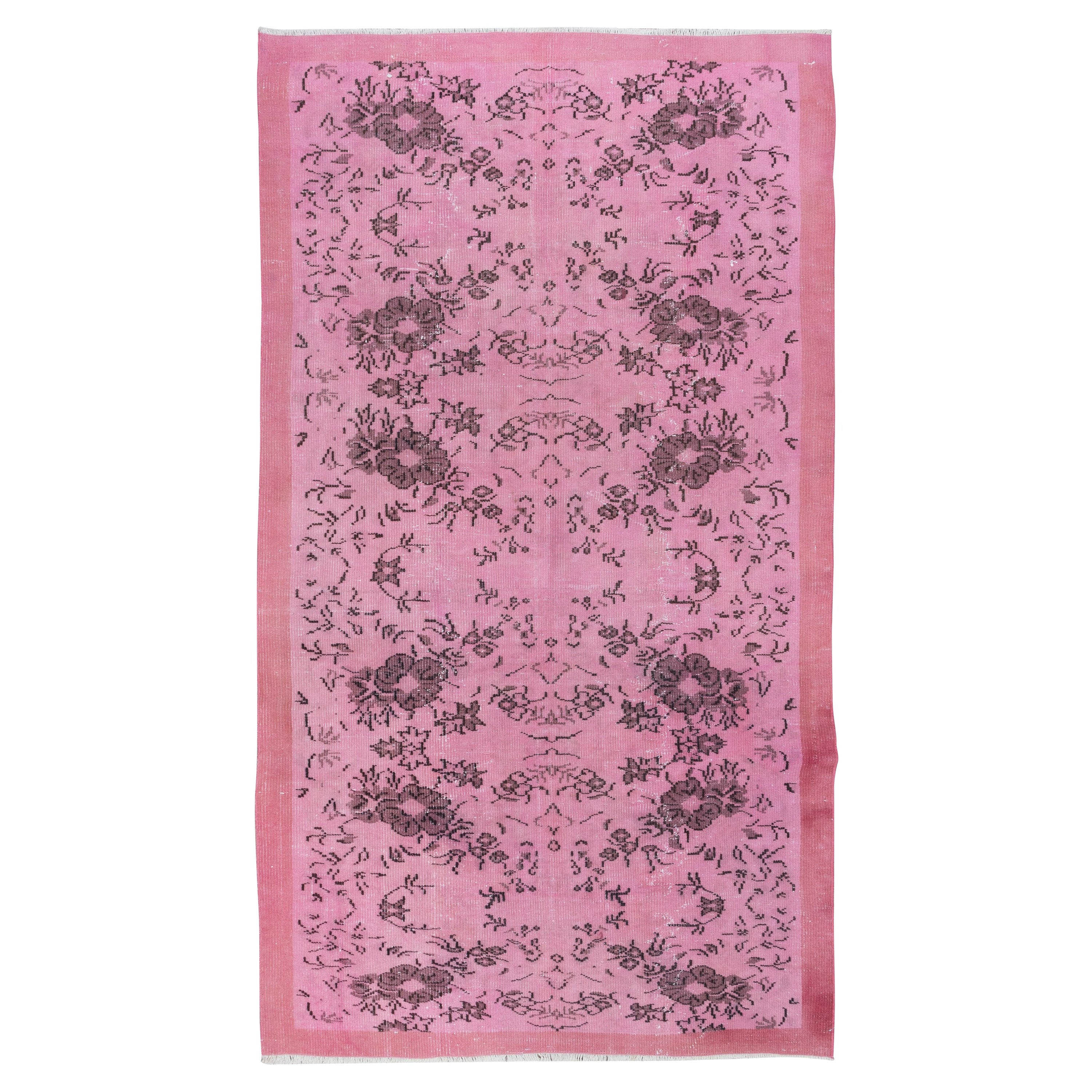 Moderner handgefertigter türkischer Teppich mit 5.2x9.2 Ft mit rosa Hintergrund und massiver Bordüre im Angebot