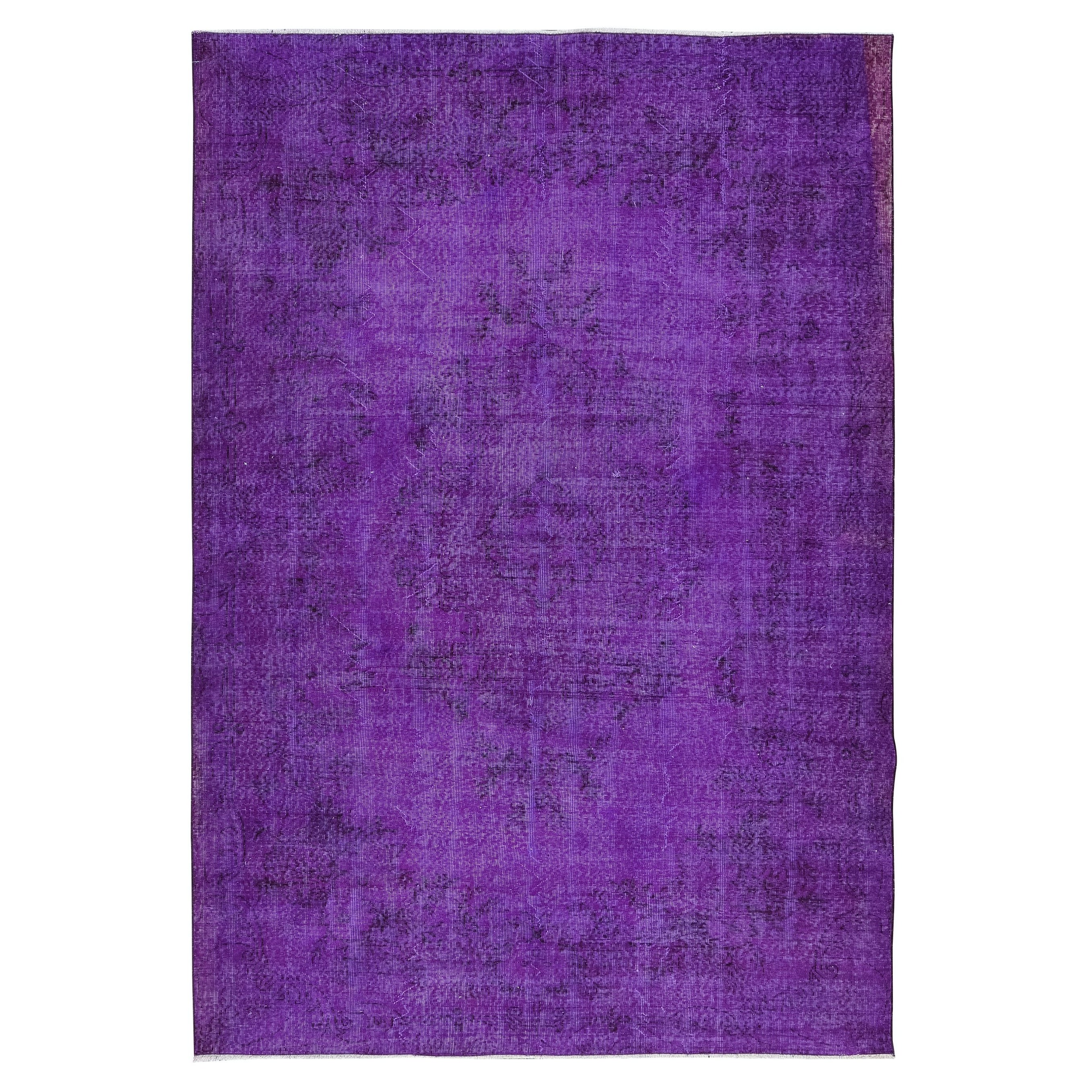 6.7x10 Ft Handmade Turkish Rug, Modern Violet Purple Carpet, Bohemian Home Decor For Sale