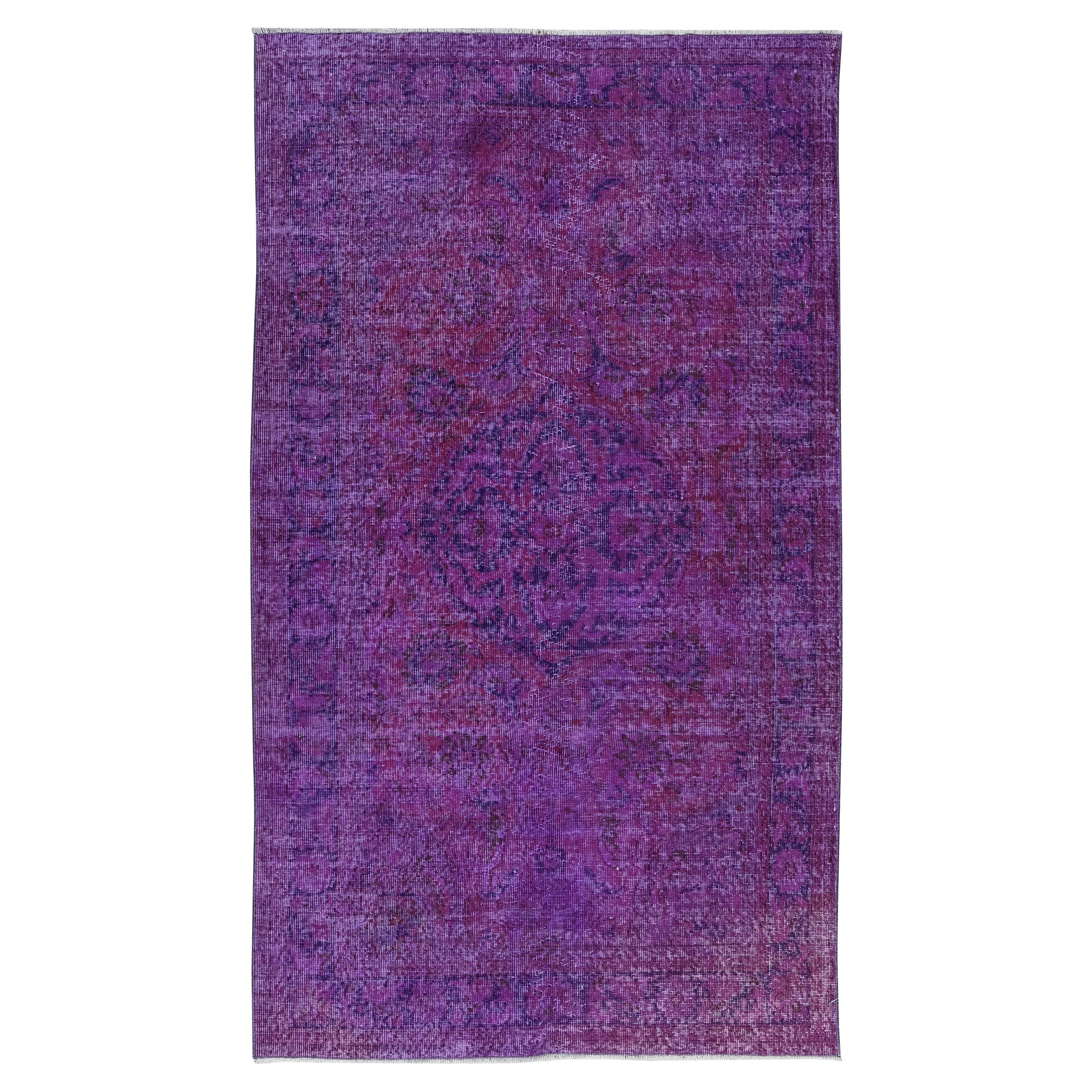 4.8x8 Ft Turkish Floor Rug in Jam Purple & Violet, Handmade Carpet for Kitchen For Sale