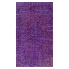 Vintage 4.8x8 Ft Turkish Floor Rug in Jam Purple & Violet, Handmade Carpet for Kitchen