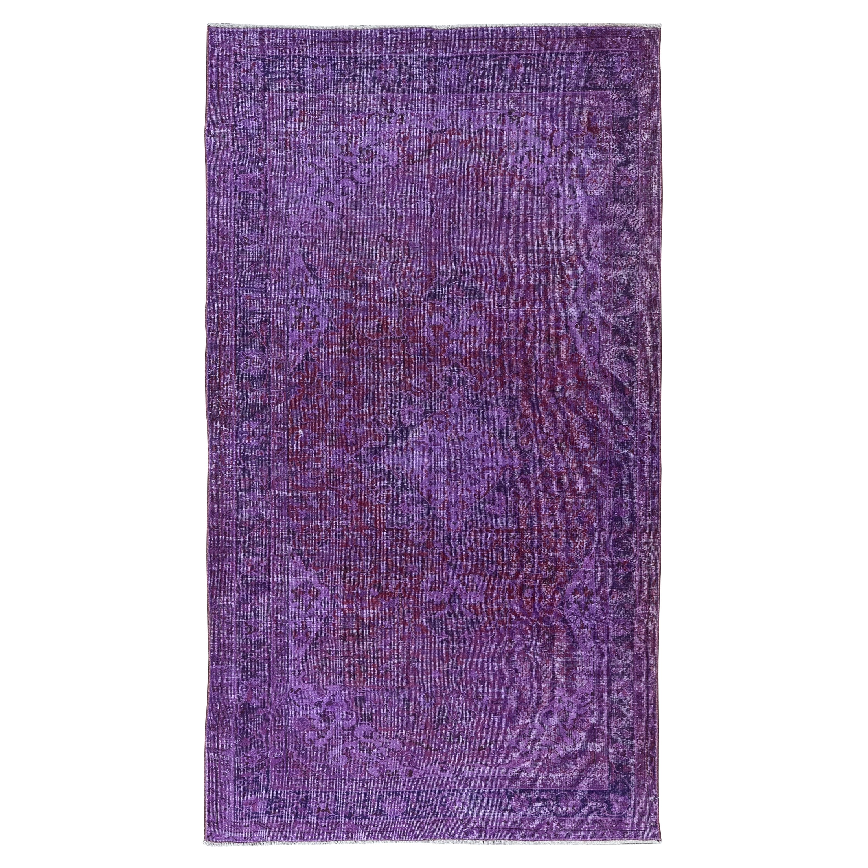 5.4x9.3 Ft Purple Handmade Wool Area Rug, Modern Turkish Carpet for Living Room For Sale