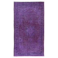 Vintage 5.4x9.3 Ft Purple Handmade Wool Area Rug, Modern Turkish Carpet for Living Room