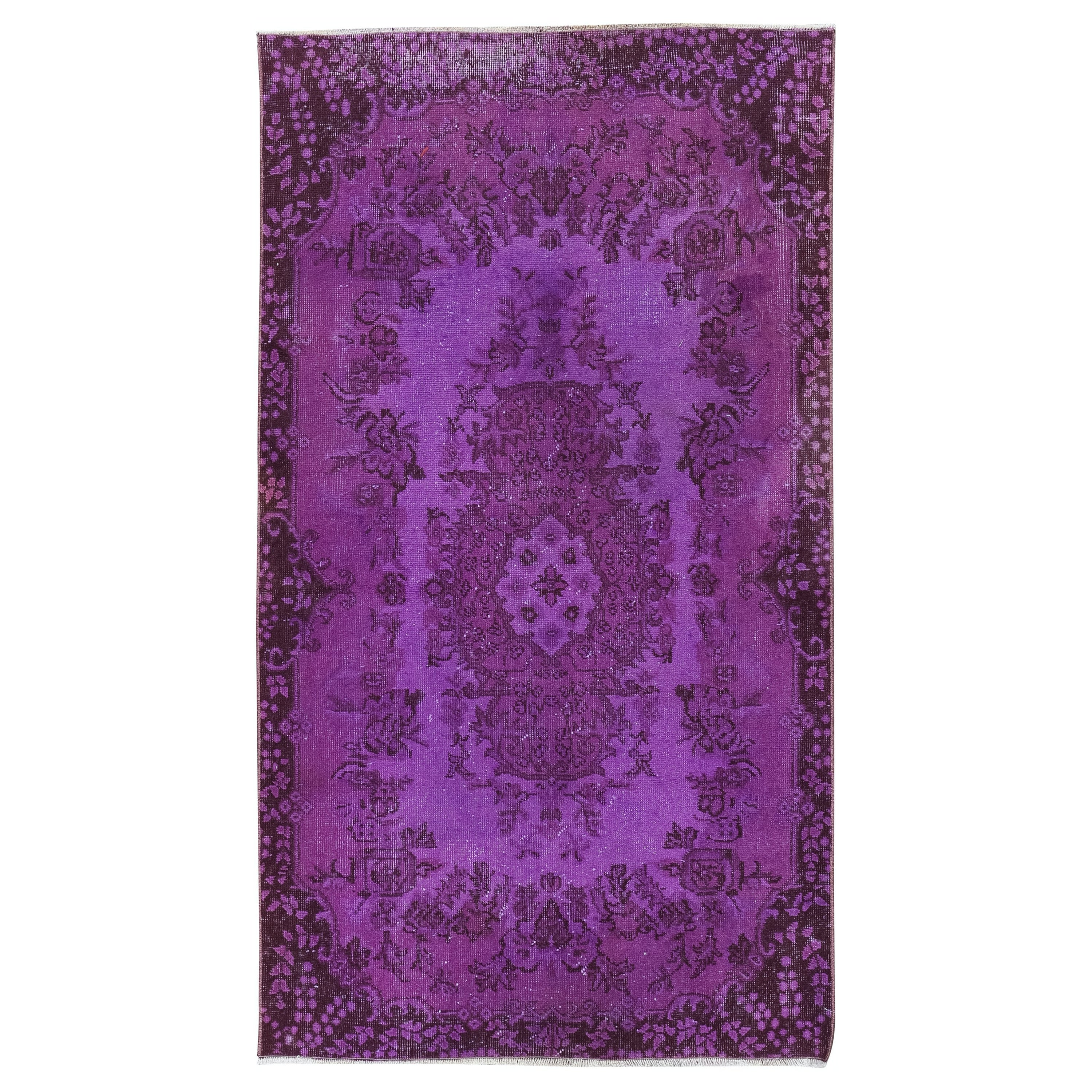 4x6.5 Ft Handmade Turkish Low Pile Small Purple Rug, Overdyed Kid's Room Carpet