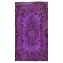 Vintage 4x6.5 Ft Handmade Turkish Low Pile Small Purple Rug, Overdyed Kid's Room Carpet