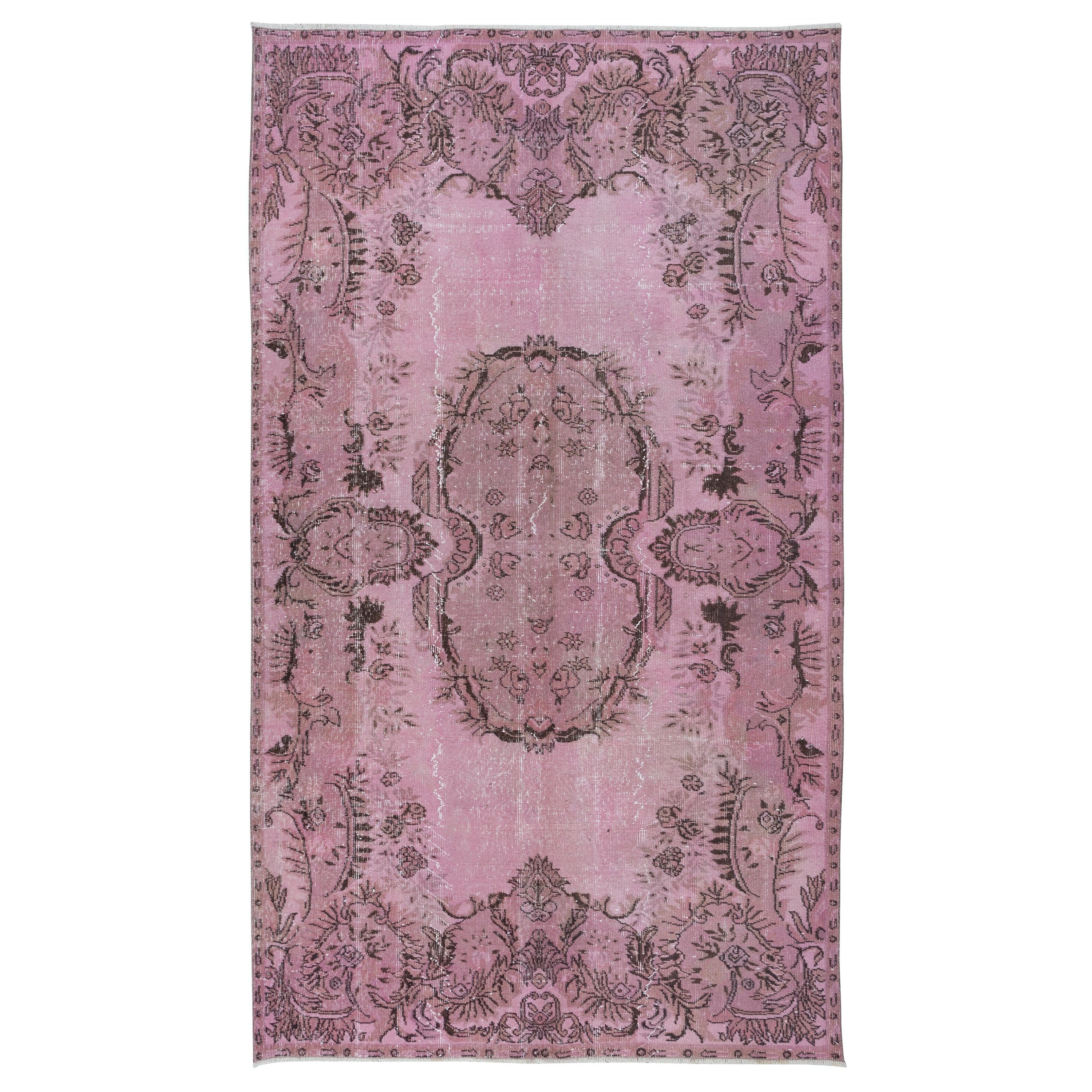 5.6x9.6 Ft Handmade Turkish Sparta Area Rug in Light Pink for Modern Interior For Sale