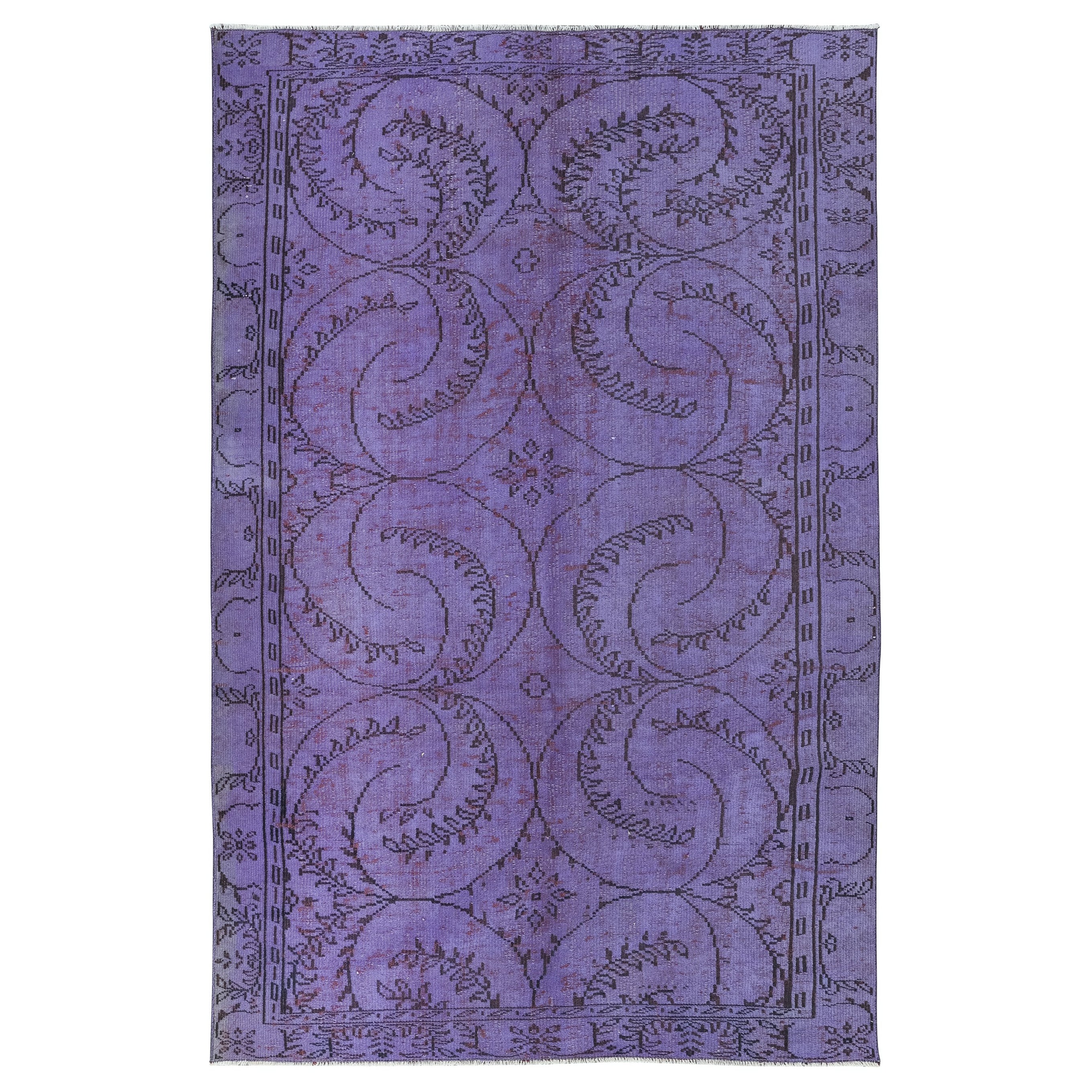 6x9 Ft Contemporary Wool Area Rug in Royal Purple, Hand-Knotted in Turkey For Sale