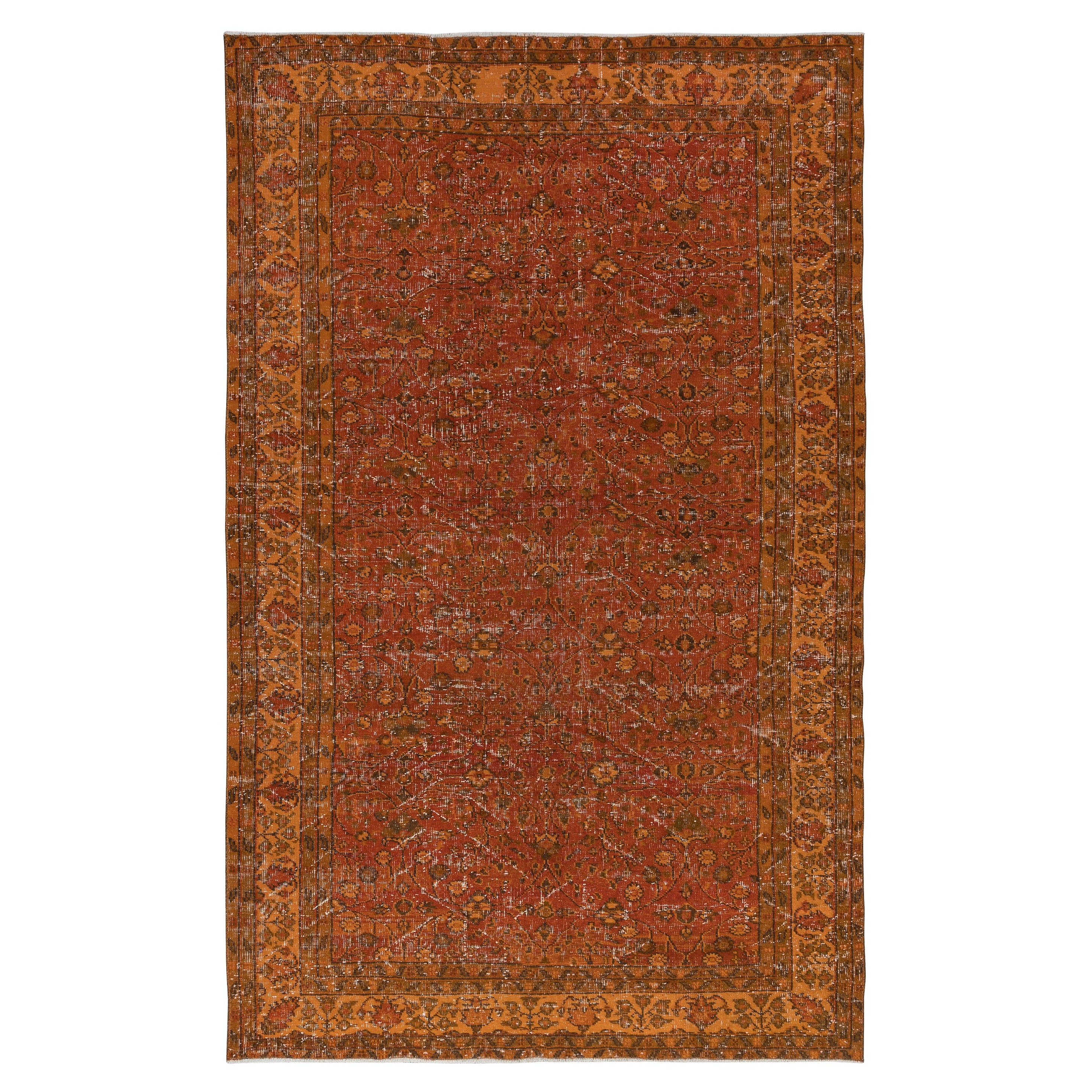 6x9.7 Ft Vivid Orange Turkish Rug, Vibrant Colored Handmade Bohem Carpet For Sale