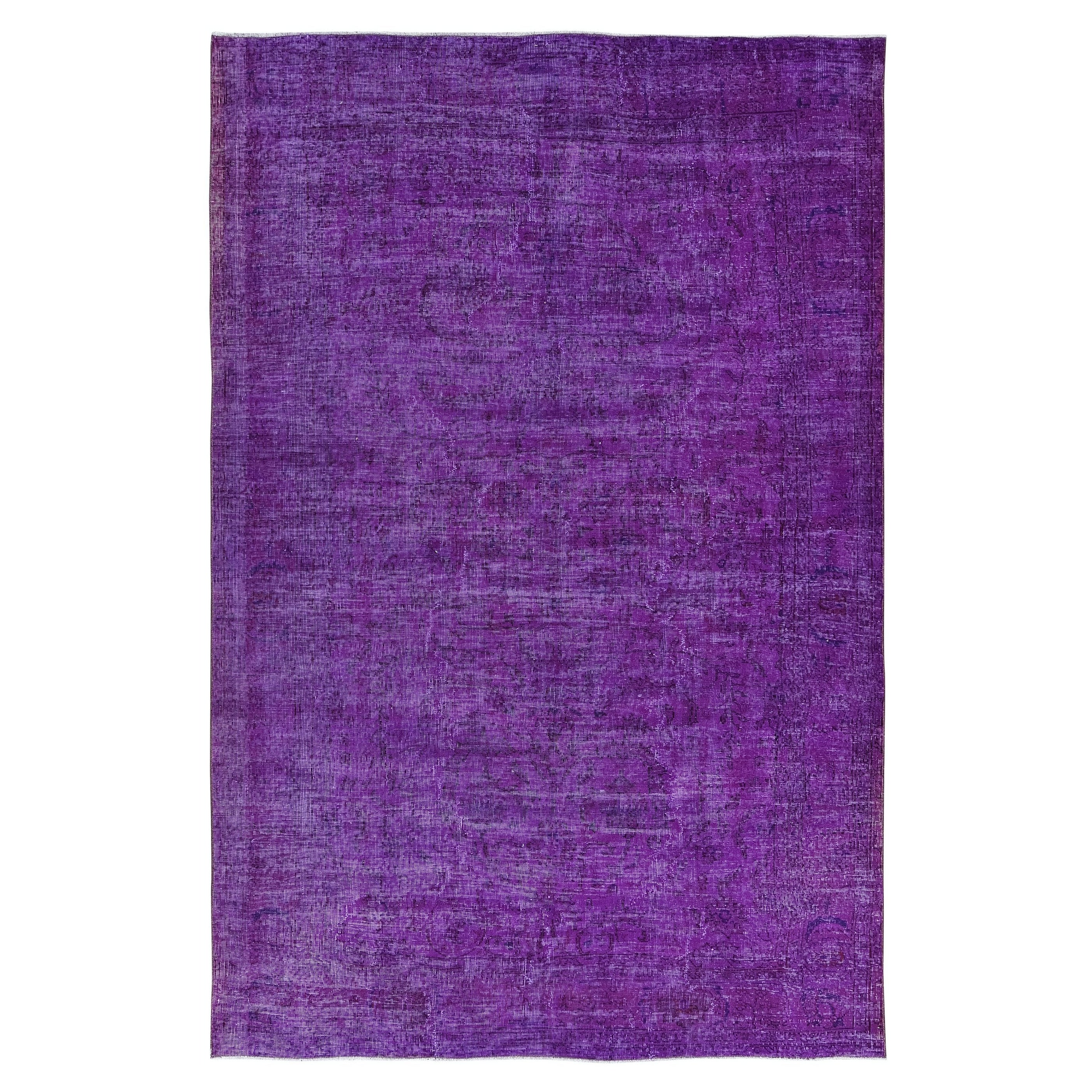 7x10.2 Ft Unique Handknotted Modern Large Rug in Purple. Turkish Bohem Carpet