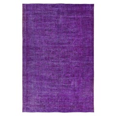 Vintage 7x10.2 Ft Unique Handknotted Modern Large Rug in Purple. Turkish Bohem Carpet