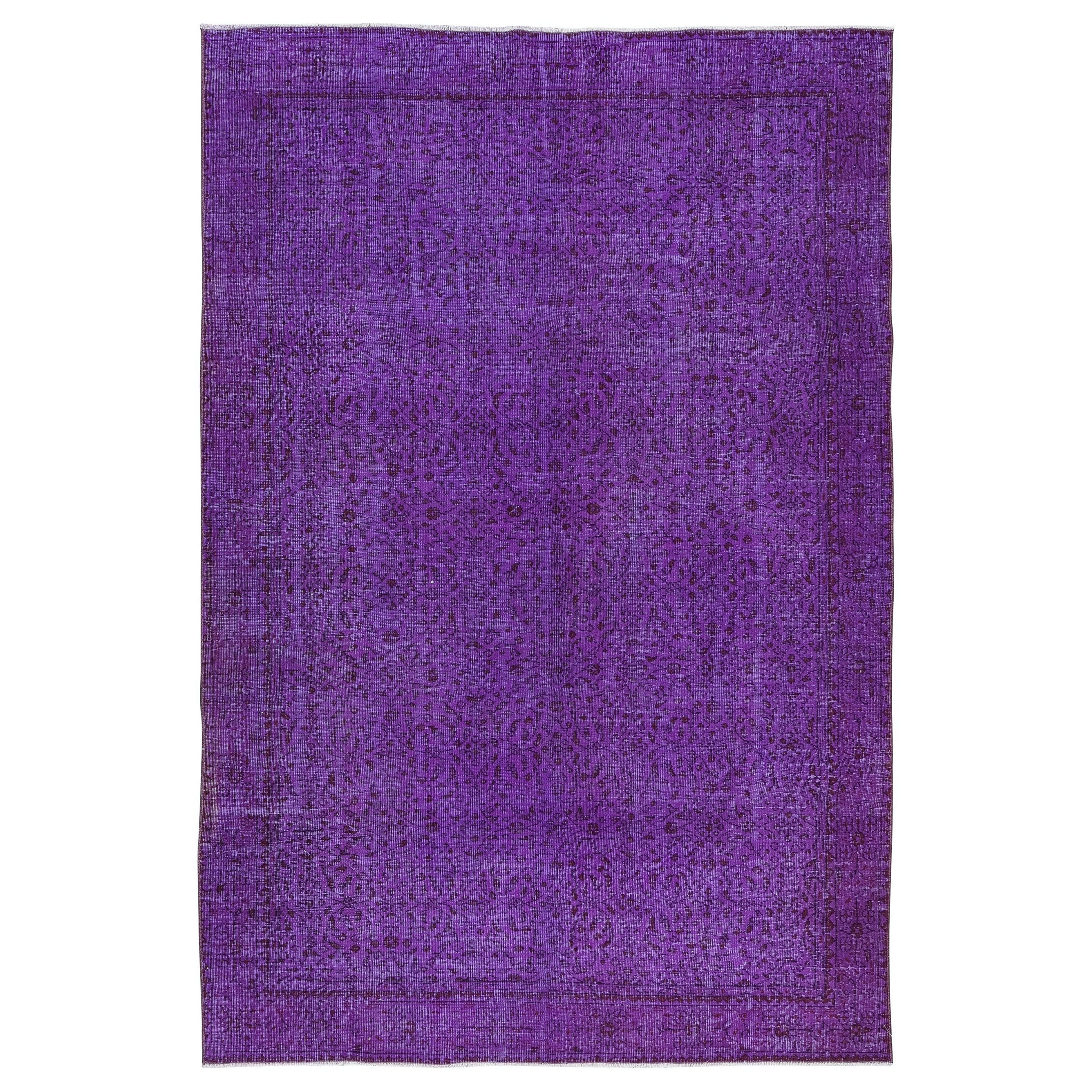 6.5x9.5 Ft Modern Floral Patterned Area Rug in Purple, Hand-Knotted in Turkey For Sale