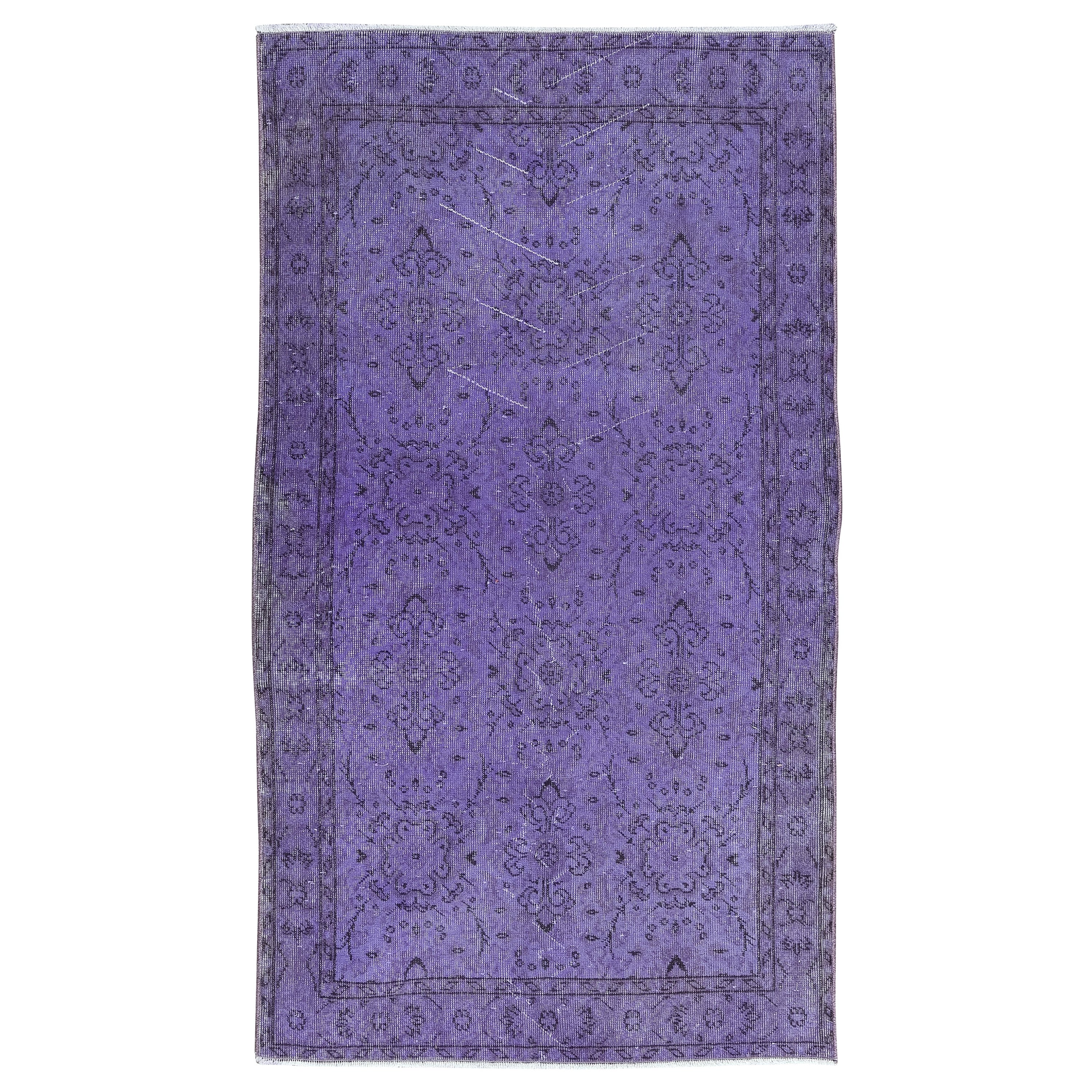 3.8x6.7 Ft Contemporary Handmade Turkish Low Pile Twitch Purple Small Rug For Sale