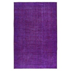 Vintage 6.3x9.6 Ft Contemporary Wool Area Rug in Purple, Hand-Knotted in Turkey