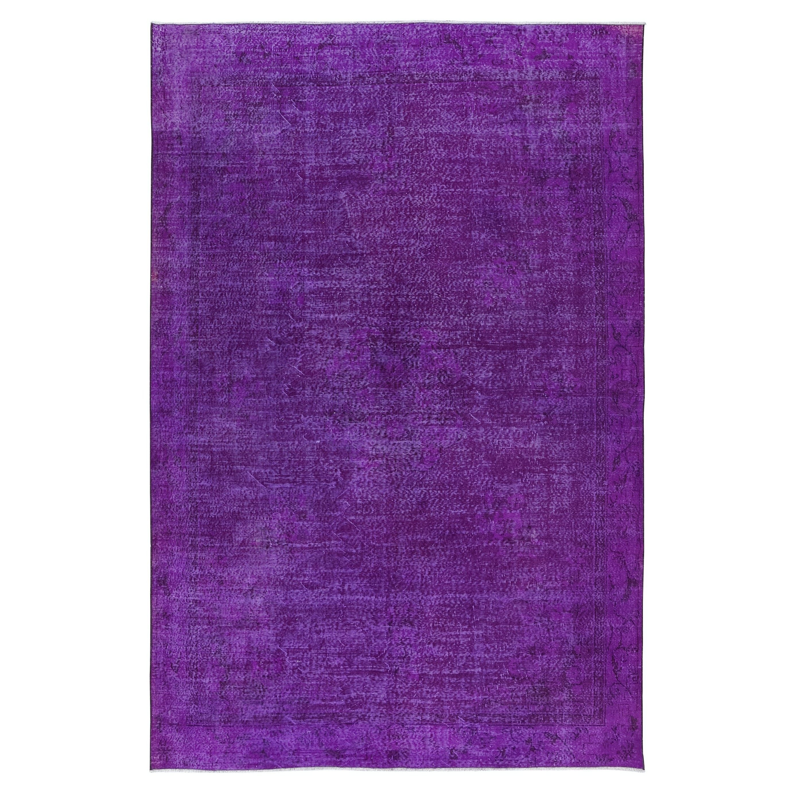 7.3x11 Ft Plain Purple Unique Handknotted Large Rug. Modern Turkish Bohem Carpet