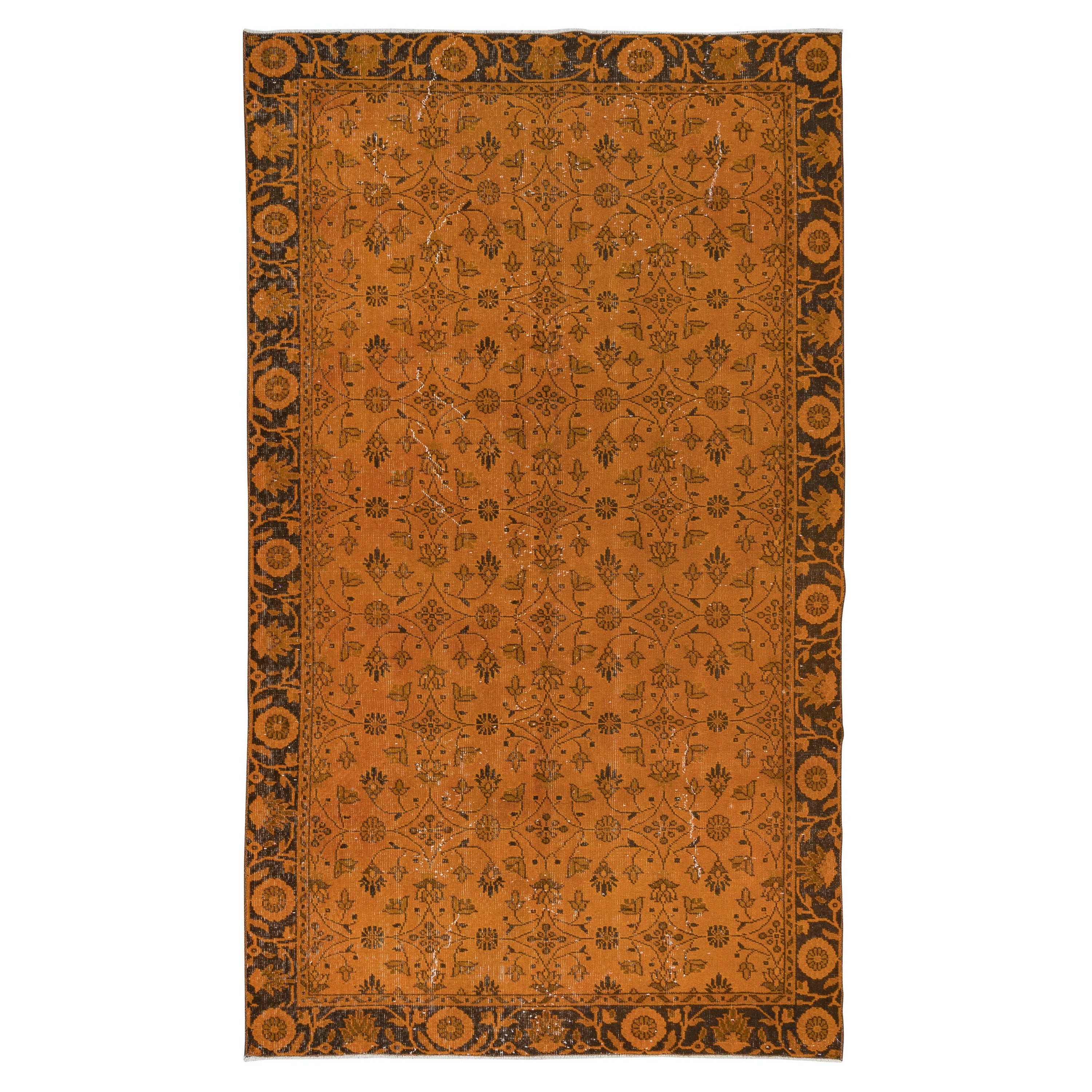 5.6x9,3 Ft Orange Handgefertigter türkischer Teppich mit botanischem All-Over-Design