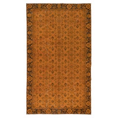 5.6x9.3 Ft Orange Handmade Turkish Rug with All-Over Botanical Design