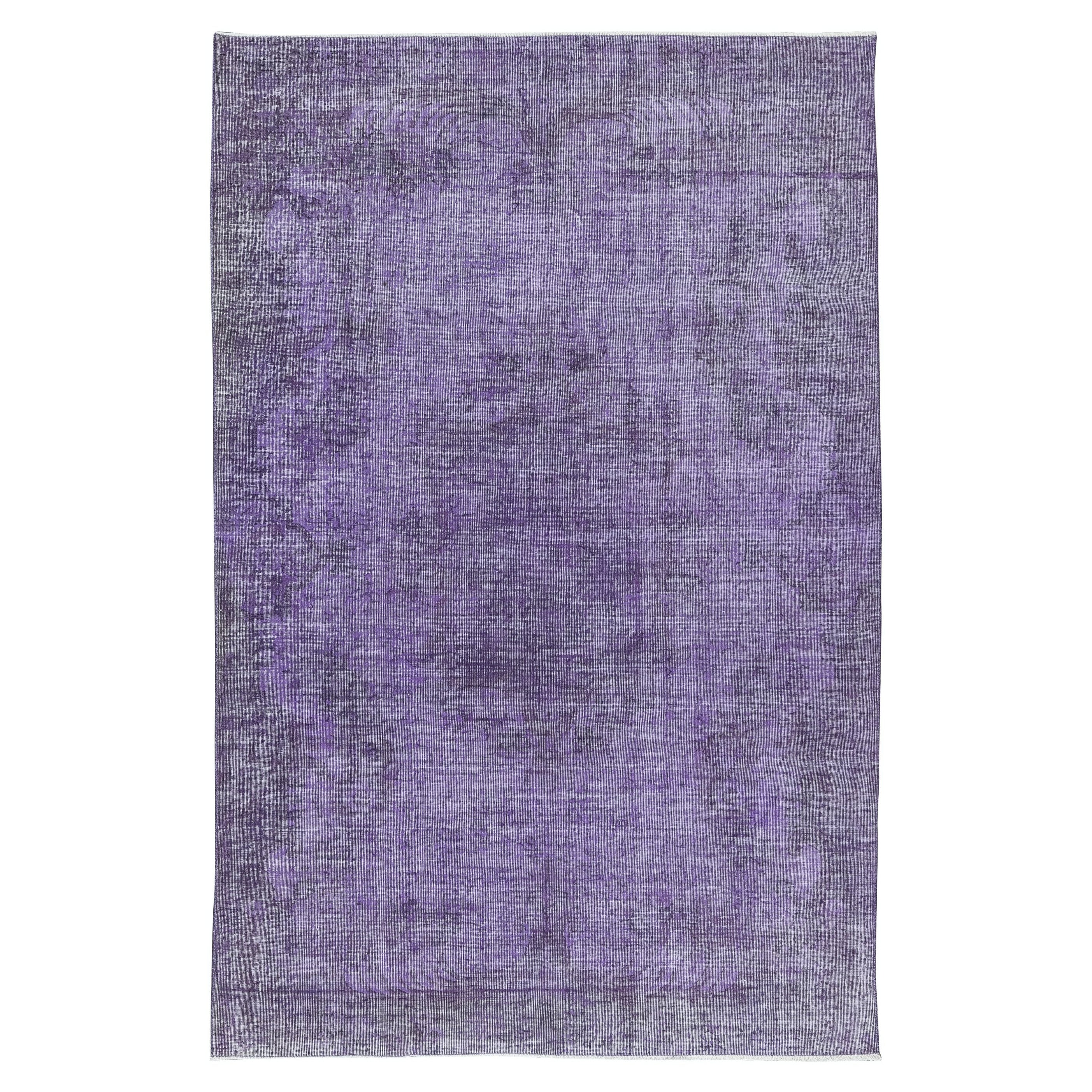 6.2x9.3 Ft Royal Purple Turkish Floor Rug, Handmade Overdyed Living Room Carpet