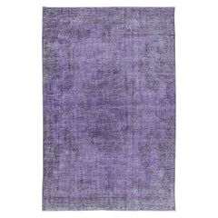 Vintage 6.2x9.3 Ft Royal Purple Turkish Floor Rug, Handmade Overdyed Living Room Carpet