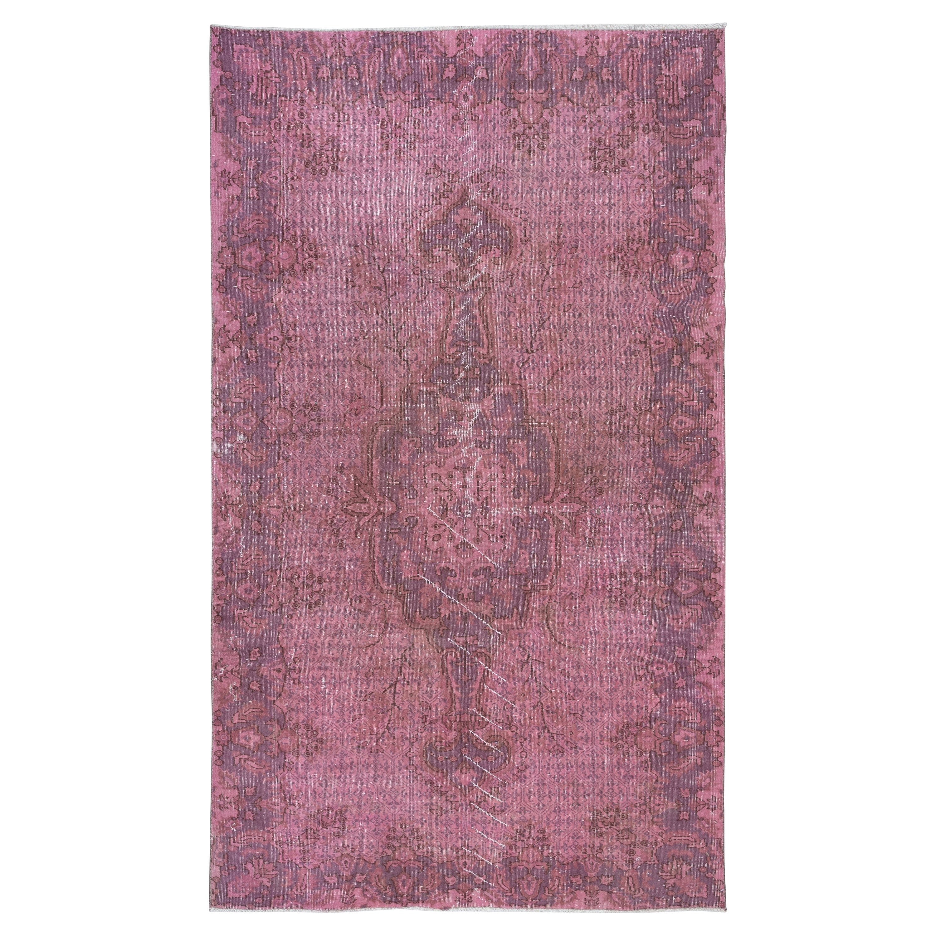 5.4x9 Ft Pink & Violet Purple Handmade Area Rug from Turkey, Room Size Carpet For Sale