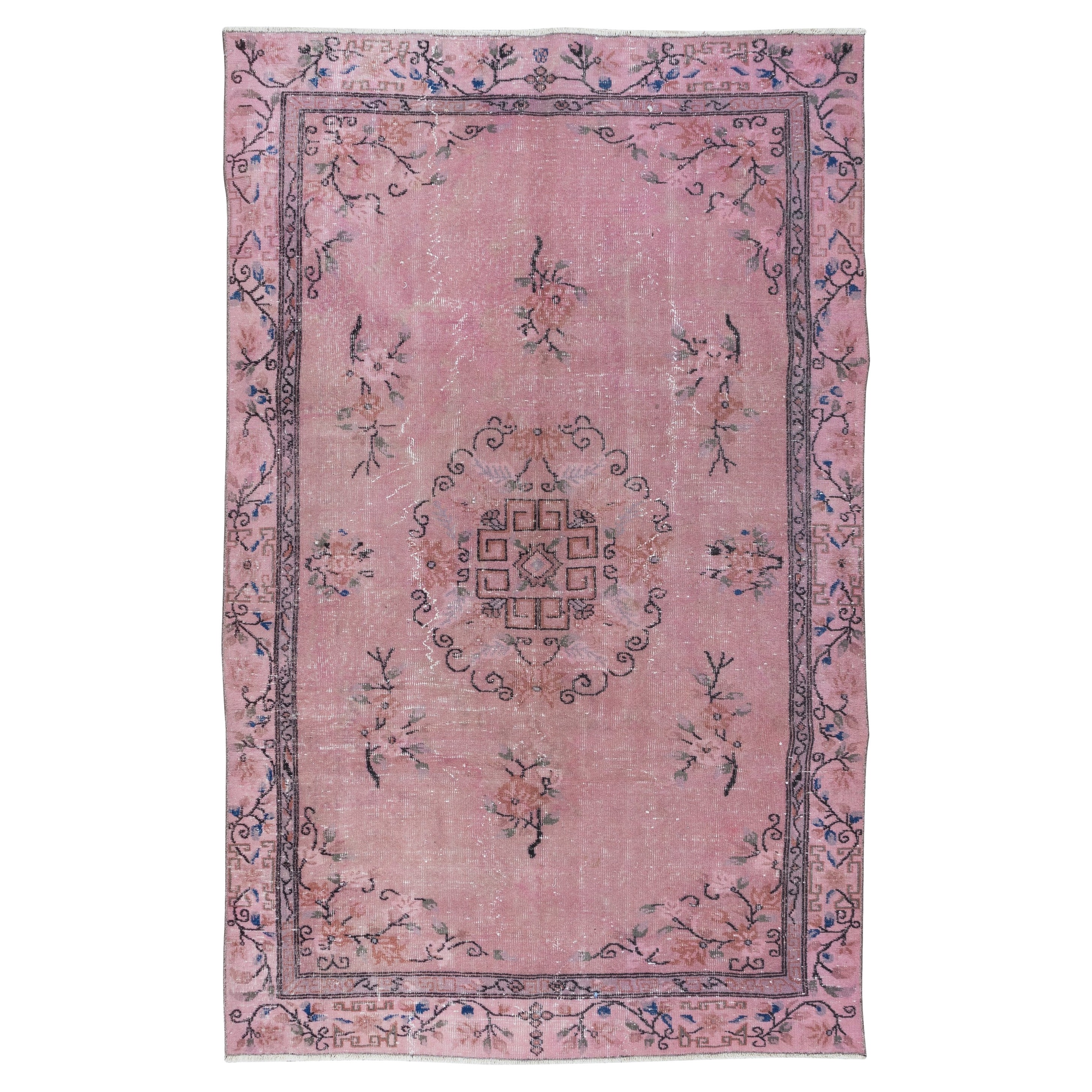 5.4x8.4 Ft Art Deco Chinese Design Light Pink Rug, Elegant Handmade Carpet