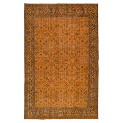 Vintage 6.7x10.5 Ft Handmade Rug with All-Over Botanical Design, Orange Turkish Carpet