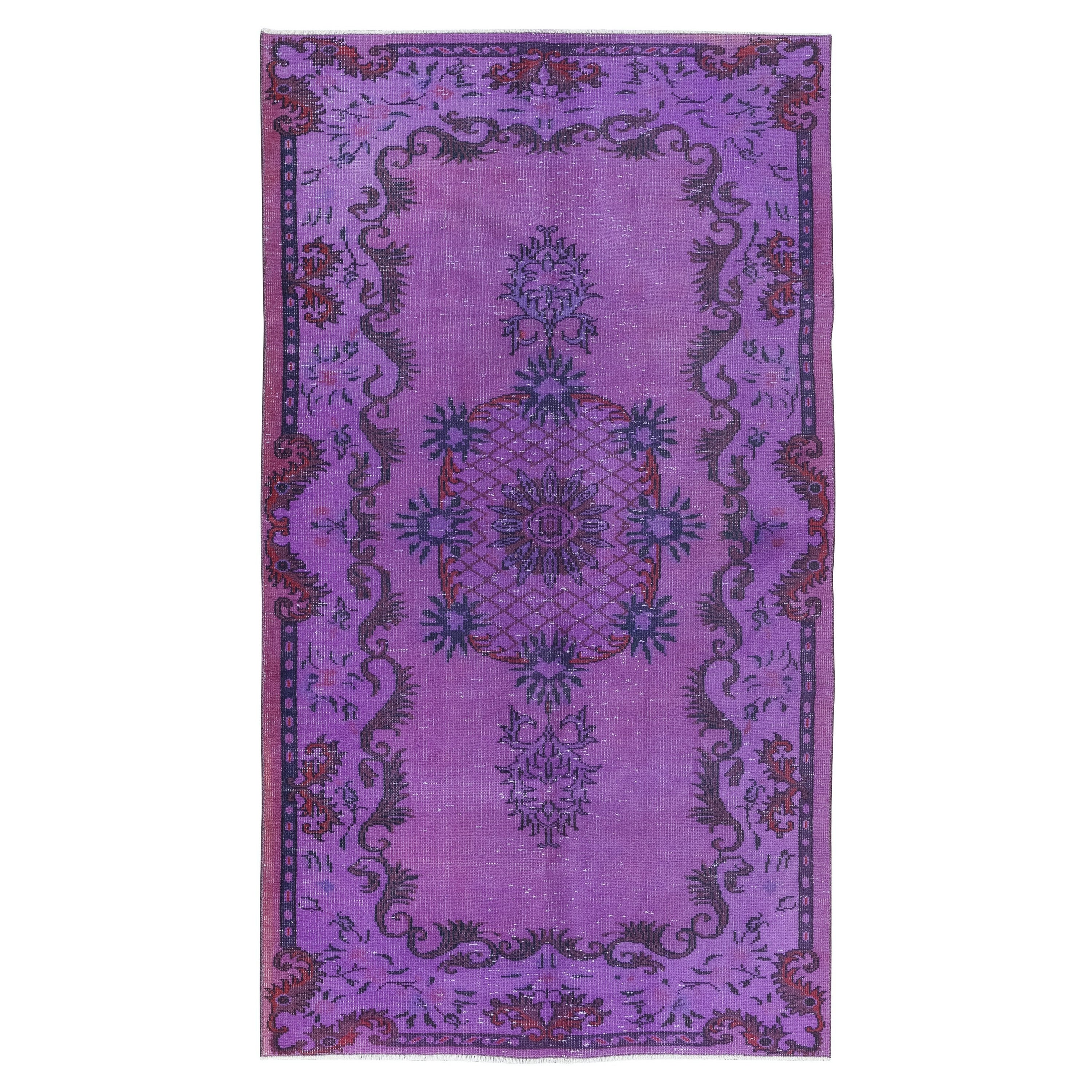 5x8.7 Ft Unique Handmade Wool Carpet for Modern Living Room, Purple Area Rug For Sale