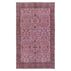 Vintage 5x8.6 Ft Rose Pink Modern Turkish Area Rug. Handmade Flower Design Carpet