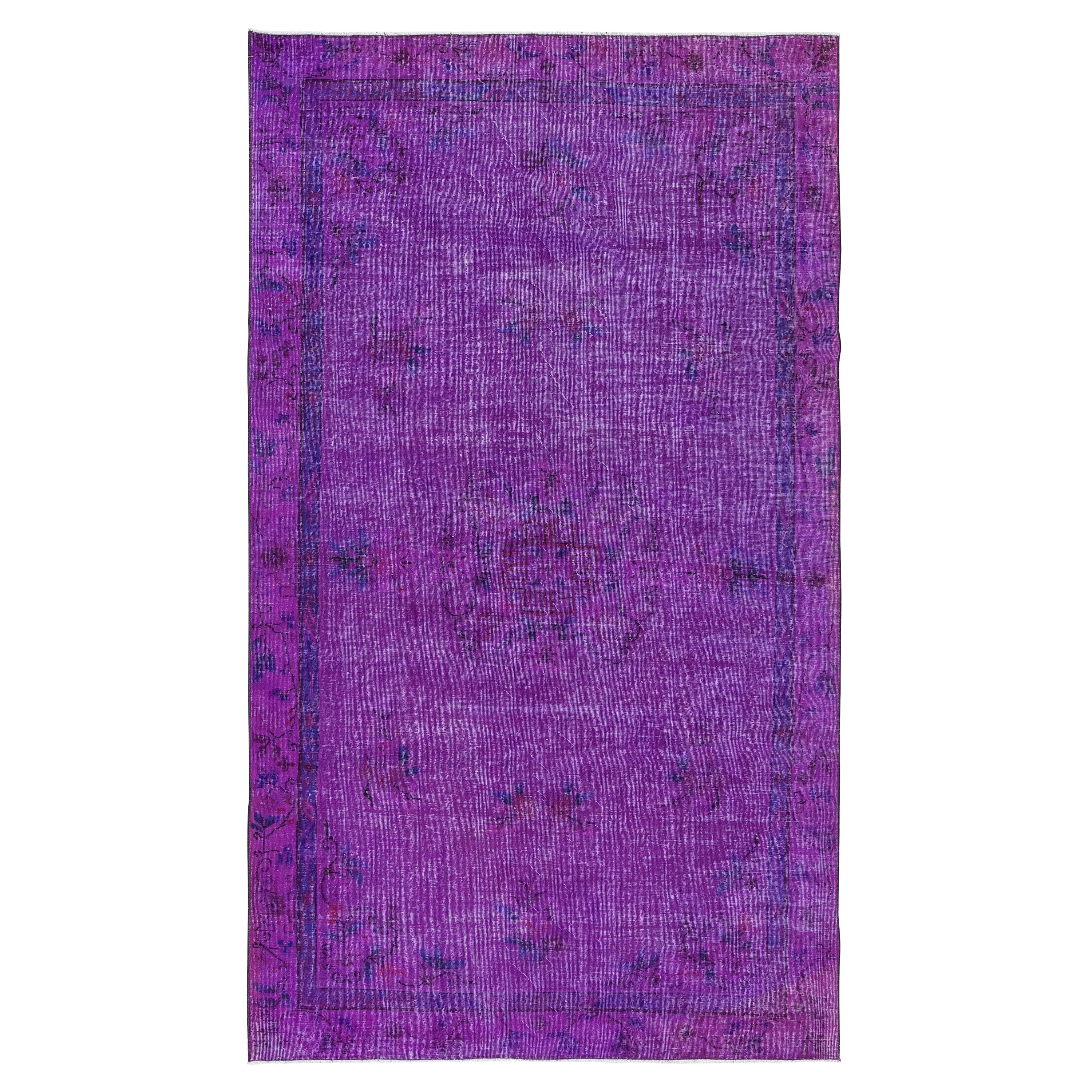 6.4x10.6 Ft Contemporary Wool Area Rug in Purple, Hand-Knotted in Turkey For Sale