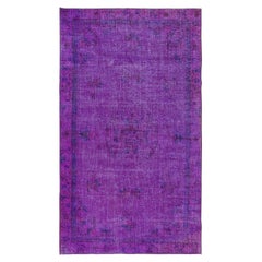 Vintage 6.4x10.6 Ft Contemporary Wool Area Rug in Purple, Hand-Knotted in Turkey