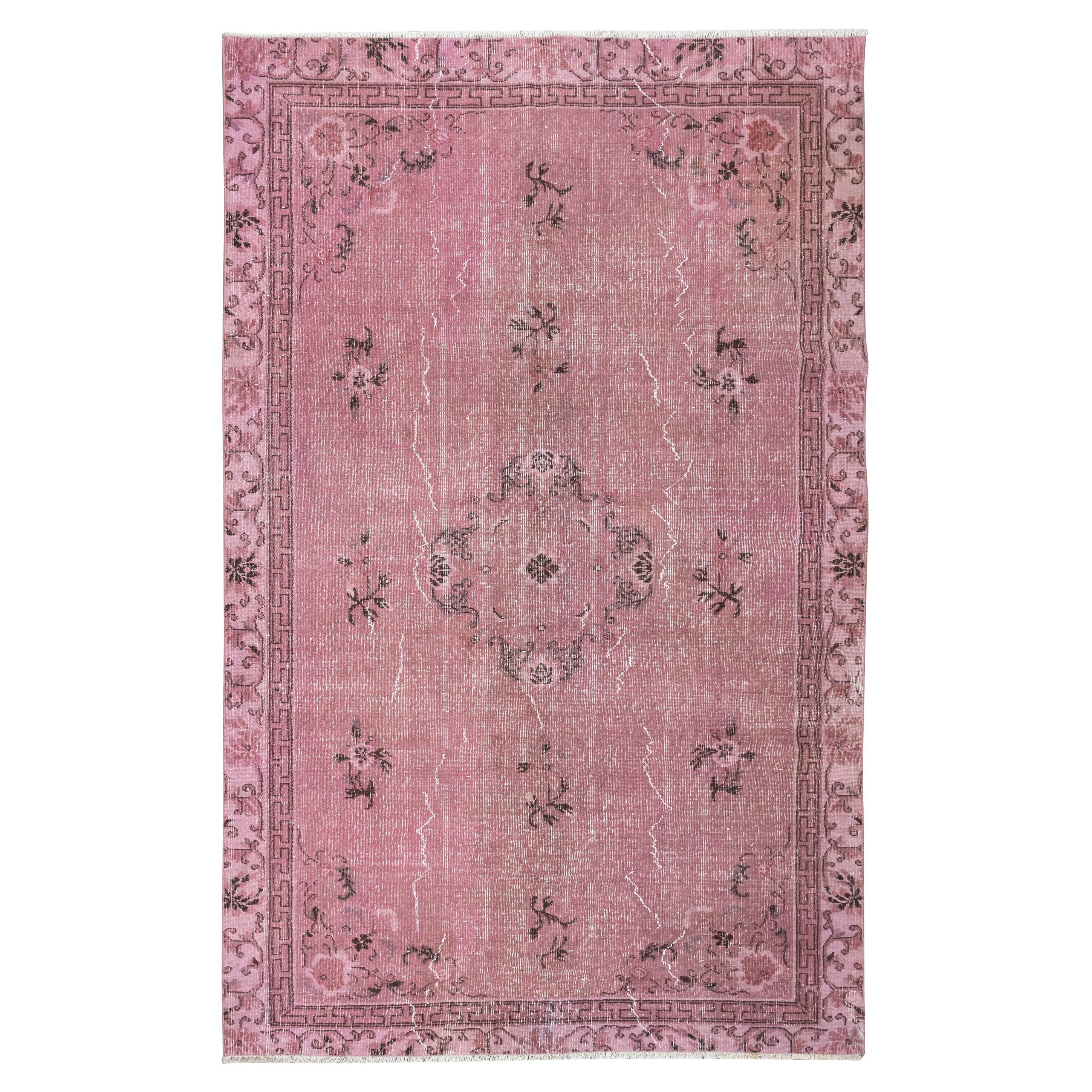 6x9.5 Ft Art Deco Chinese Light Pink Floor Rug, Handmade Modern Wool Carpet For Sale